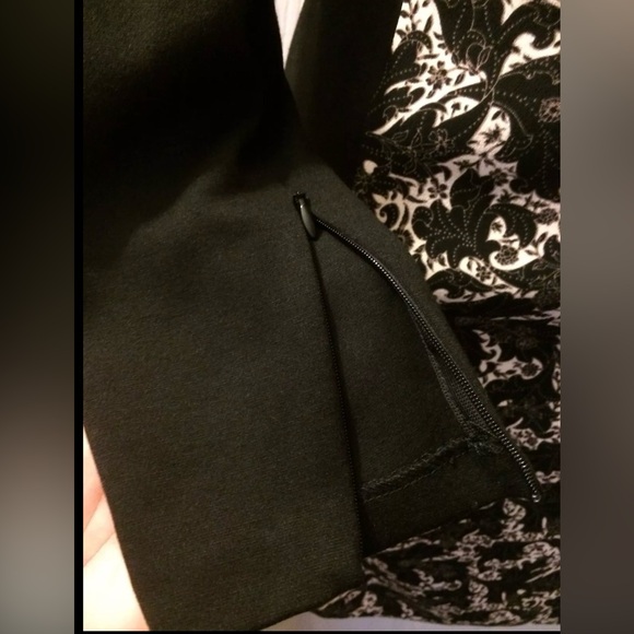 CLUB MONACO Ashton Ponte Knit Dress Leaf Floral Black Exposed Zipper Long Sleeve - Picture 7 of 13